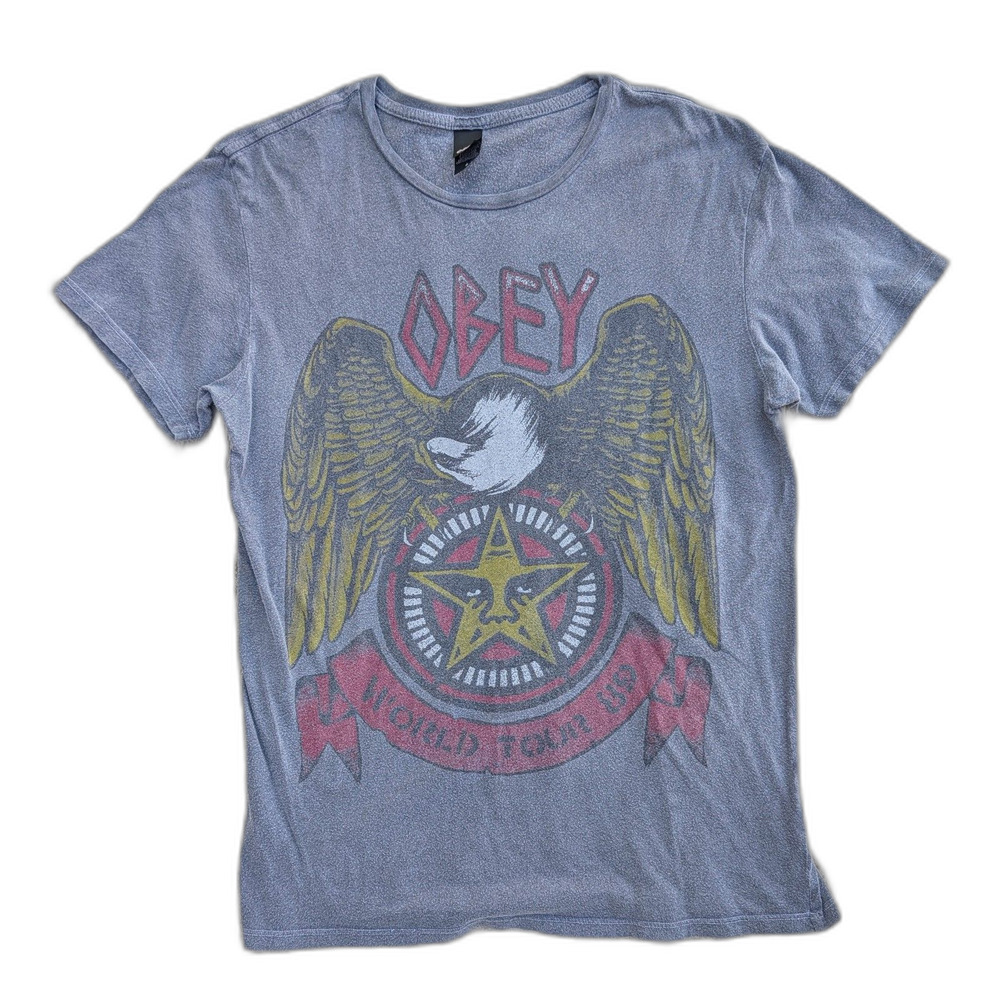 VTG. Y2K Men's OBEY World Tour 89 Eagle Made in USA Graphic Cotton T Shirt, Sz S